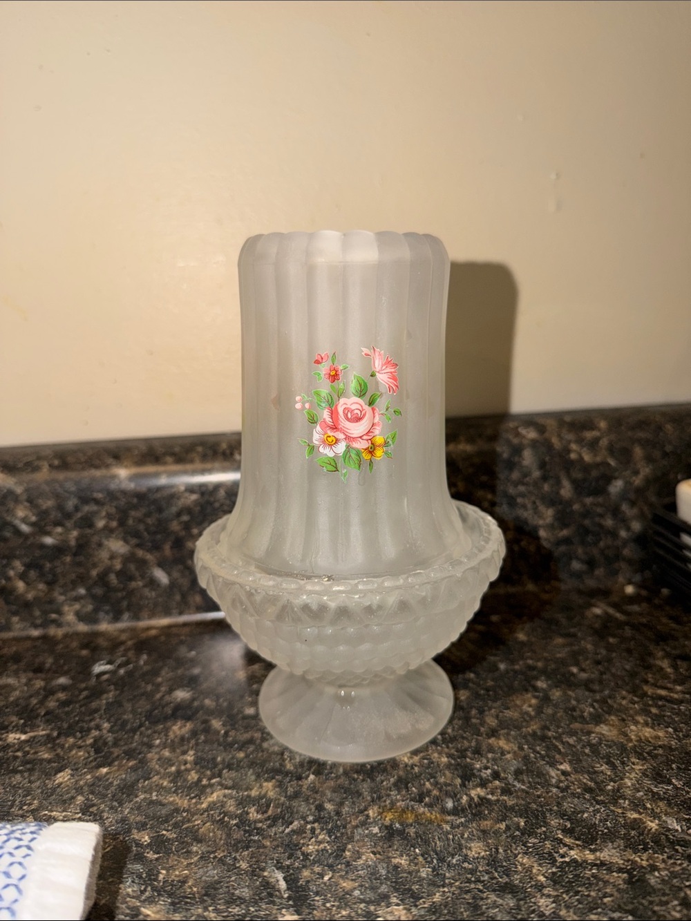 Vintage Satin Glass Ribbed Hobnail Rose Pattern Fairy Lamp/Light